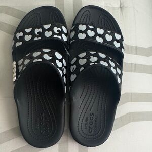 CROCS Women’s Black and White Heart Sandals